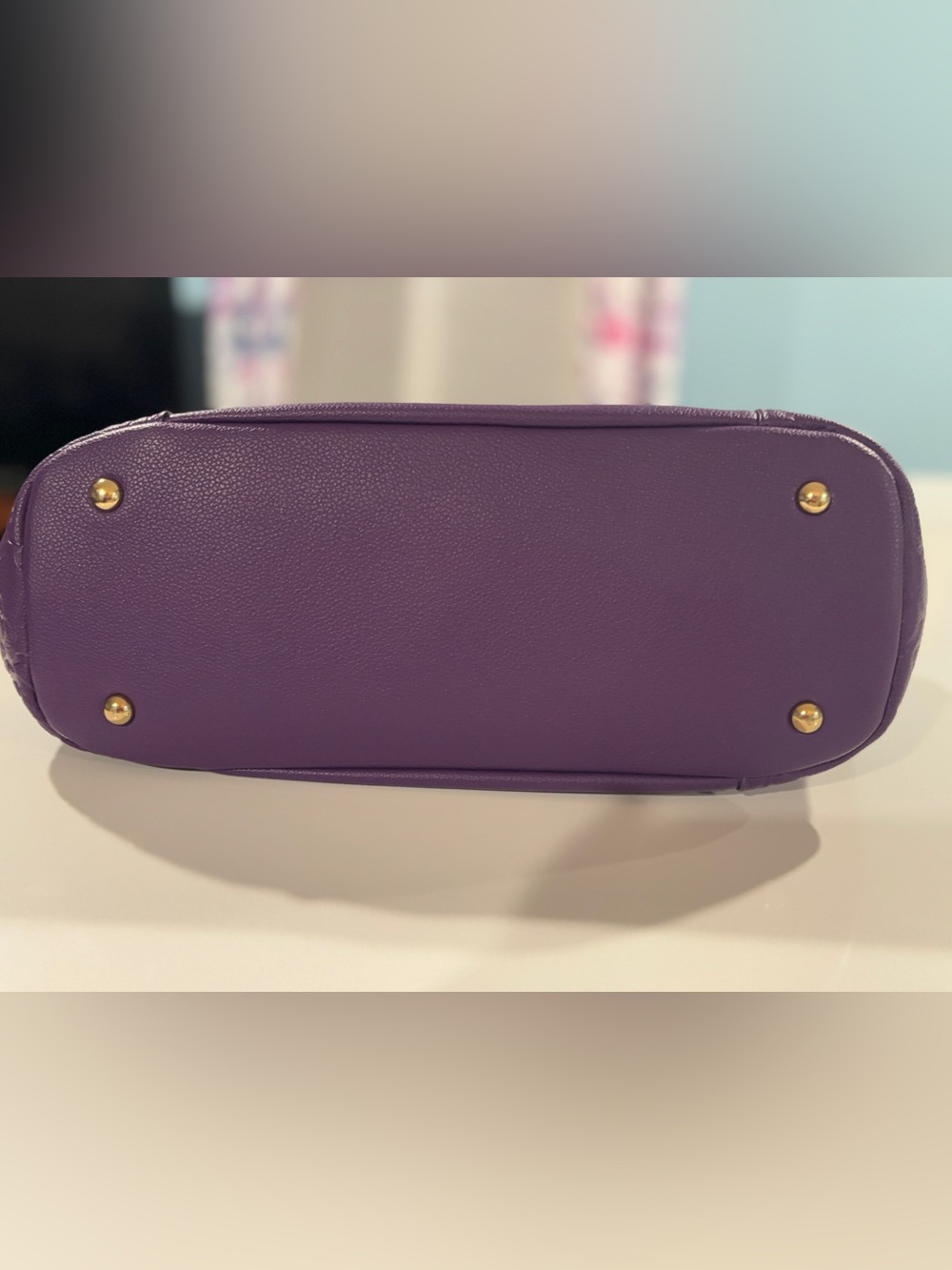 Purple Shoulder Bag with Embossed Floral Side Panels - Picture 5 of 7